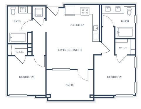 Floor plan for 2 beds, 2 baths, 916 sqft